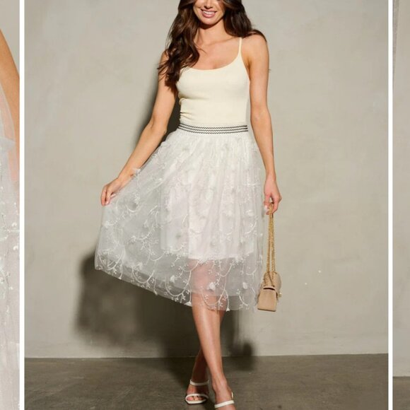 Whimsical Embroidered Midi Tulle Skirt - Picture 6 of 6